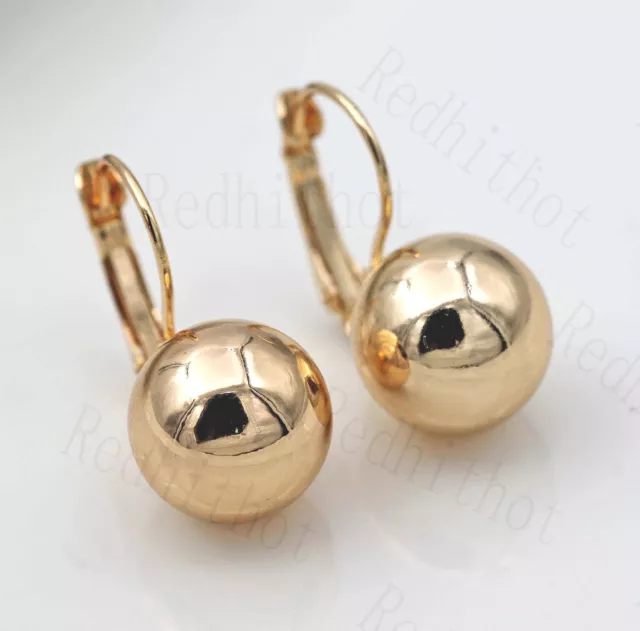18K Gold Filled Earrings Elegant Solid Sphere Dangle Fashion Women Ear Stud SW