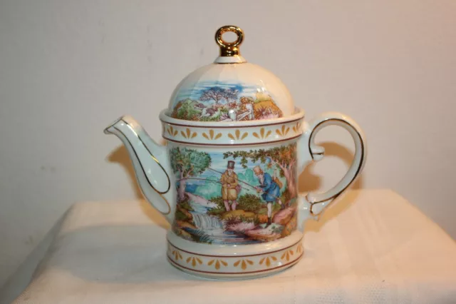 Wellington Sporting Scenes 18th Century "Fishing" Tea Pot STAFFORDSHIRE ENGLAND