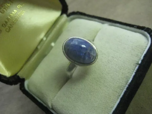 Anello di design vintage argento 925 pietra di luna blu ametista lapislazzuli? circa 17,5