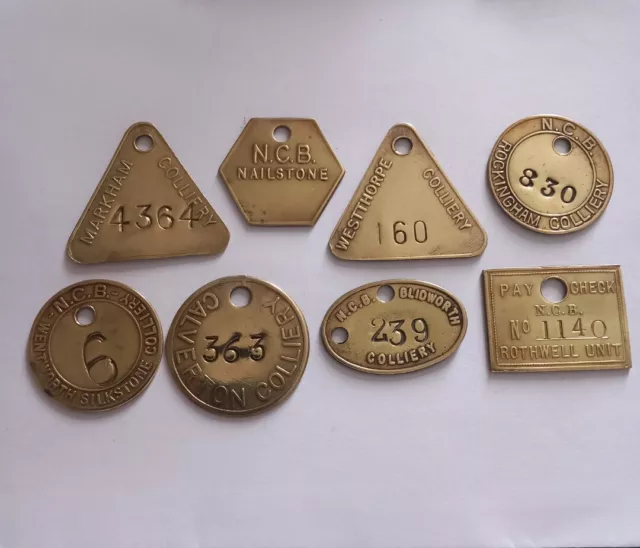 8 X Colliery  Miners NCB Brass Checks Tokens Tally UK 🇬🇧.