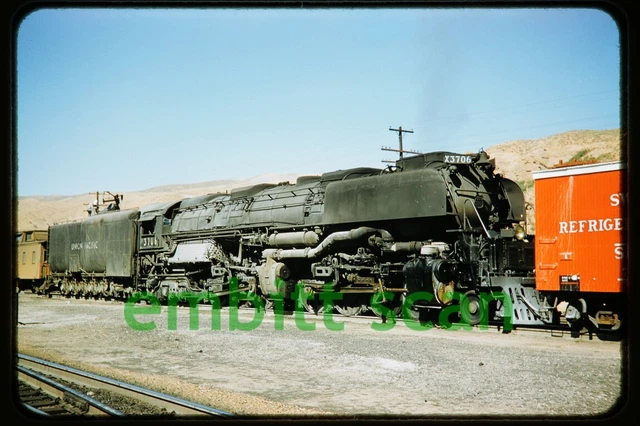 Original Slide, UP Union Pacific 4-6-6-4 Steam #3706 Freight Train, 1956