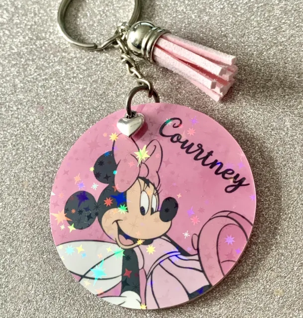 Minnie Mouse! Disney inspired personalised keyring. Handmade! Sparkly! Gift!