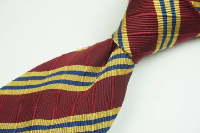 Paul Stuart Cherry Red Banana yellow Trad Striped VINTAGE 100% Silk Tie