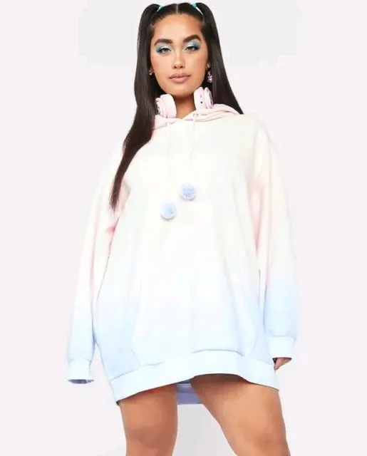 Sugar Thrillz Dolls Kill Size XXS Ombre Pastel Pink Blue Oversized Hoodie Fluffy