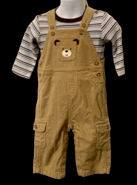 Carters Baby Boy 12 Months Cargo Corduroy Coveralls Khaki Bear