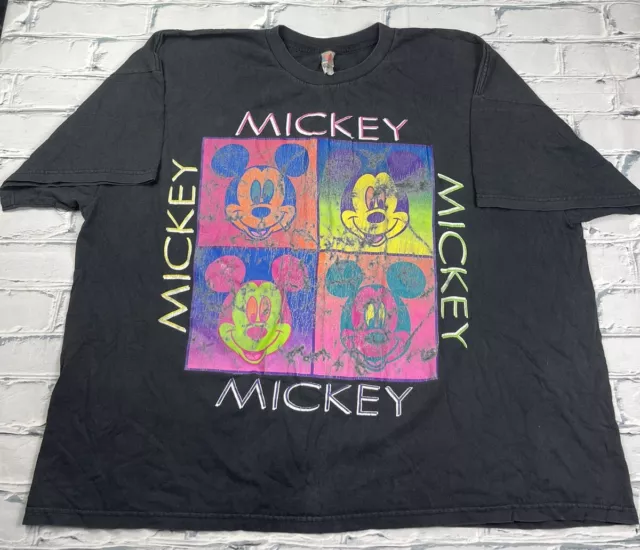Vintage 90’s Disney Mickey Mouse Neon Multi-Colour Graphic T-Shirt Men’s Sz 2XL