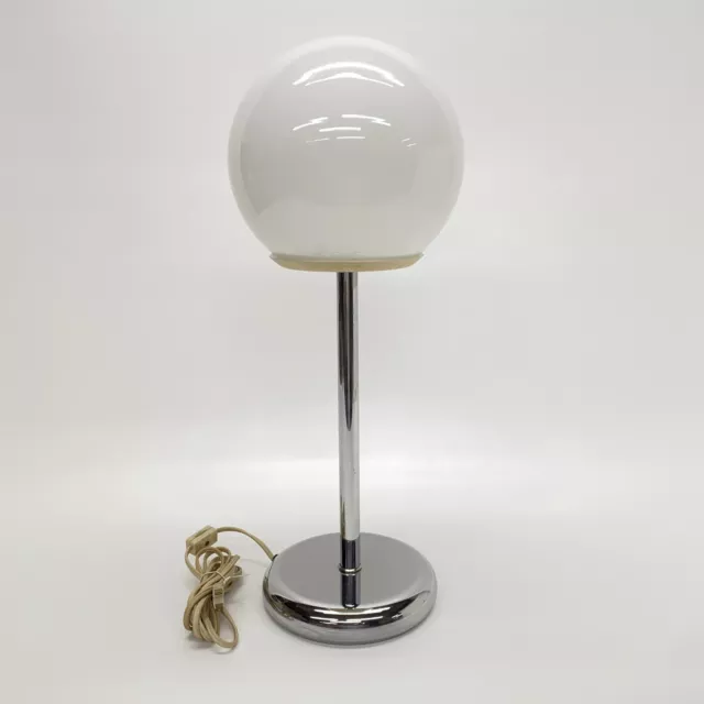 Mid-Century Modern Chrome Table Lamp White Round Glass Globe Space Age 20"