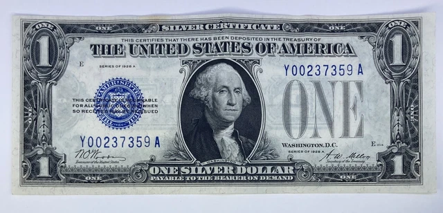1928 ($1) One Dollar Blue Seal Silver Certificates Pay To Bearer On Demand Note
