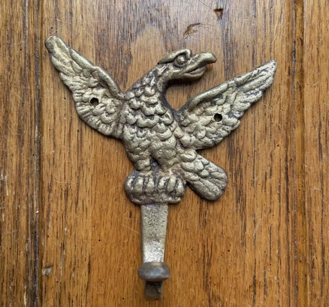 Vintage Hand Cast Solid Brass Eagle Wall Hook 3 inches