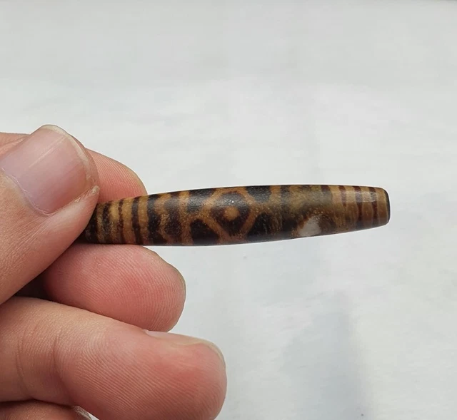 South Asian Burmese Antiques Trade Pumtek petrified Wood Beads Late 19 C. 52mm 4
