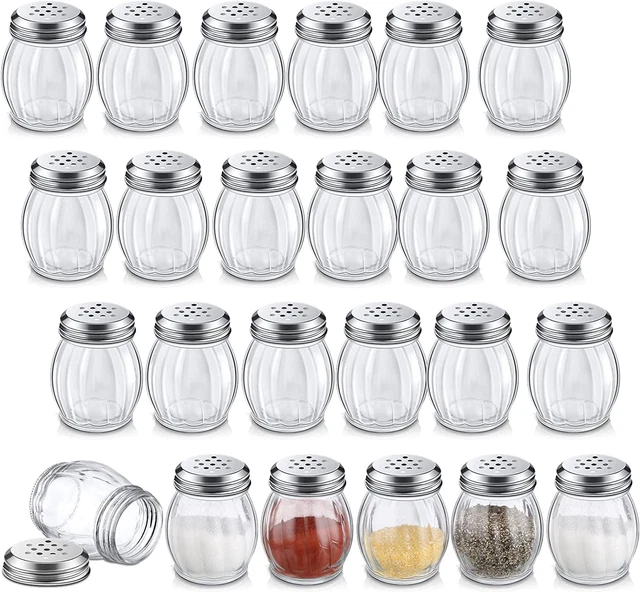 24 Pcs Glass Spices Shaker with Perforated Top Cheese Shaker with Slotted Stainl