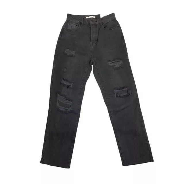 Pacsun Jeans High Rise Straight Sz 24 Black Destroyed Denim Raw Hem NWT