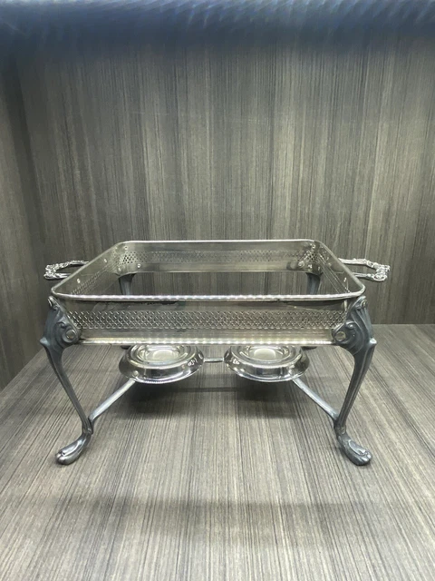 SHERIDANSilver Plated Twin Chafing Warming PEDESTAL, Serving warmer, sterno wmer