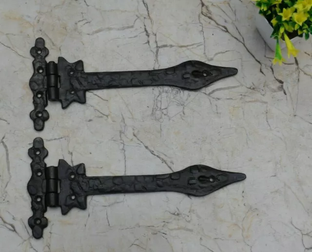 Vintage iron handmade french gate door hinges pair head barn rusty hinges 2 pcs