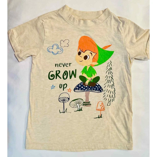 DISNEY NEVER GROW Up Peter Pan graphic t-shirt - child size 5T $15.00 ...