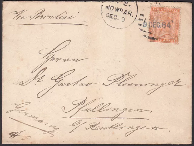 Indien alter Brief nach Pfullingen, 1884