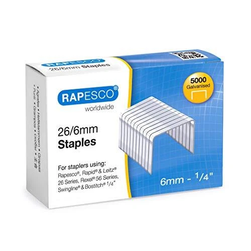 Rapesco S11662Z3 Galvanised Staples 26/6 mm - Box of 5,000, Silver