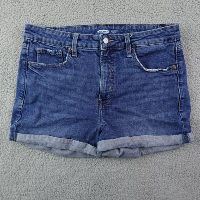 Old Navy Jean Shorts Womens 12 Blue OG High Rise Cuffed Stretch Denim Dark Wash