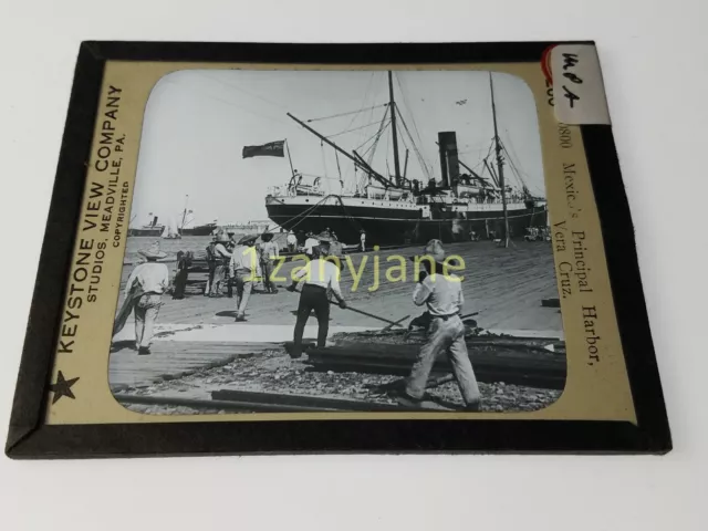 Glass Magic Lantern Slide MPA MEXICO PRINCIPAL HARBOR VERA CRUZ BRITISH SHIP