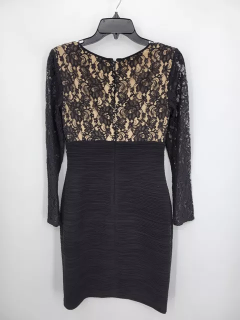 Carmen Marc Valvo Infusion Dress Womens 6 Black Lace Top Shirred Bottom Sheath 2