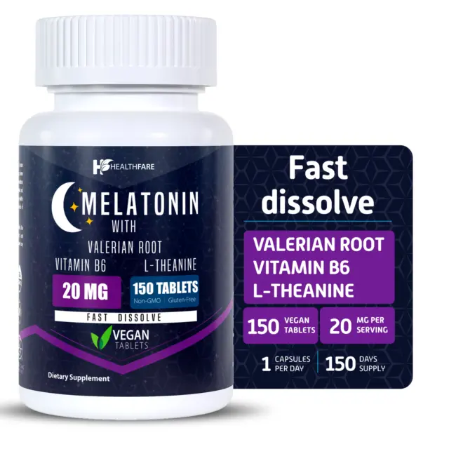 Healthfare Melatonin 20mg 150 Tabs With L-Theanine, Valerian Root & Vitamin B6