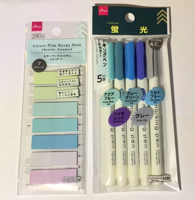 Pastel Highlighters 5 pc “Cool Colors” And “Breeze” Page Marker Sticky Notes