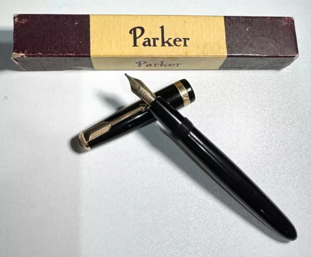 Vintage Parker Duofold Fountain Pen Boxed 14K Nib / Gold Trim / Black Buy It Now