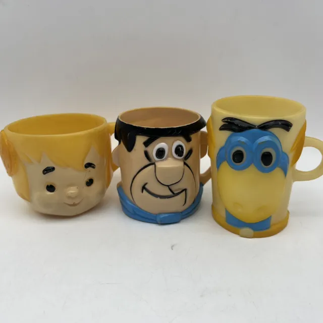 Flintstone Vitamins Advertising Cups with Fred, Dino, Bam Bam VTG