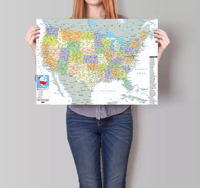 Laminated United States Usa Map Poster Wall Art A1 A2 A3 A4