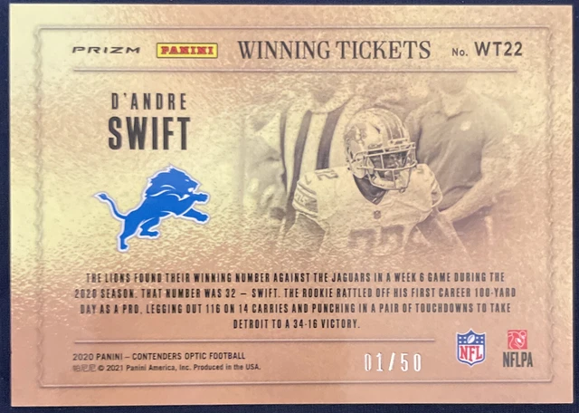 2020 Contenders Optic D’ANDRE SWIFT RC WINNING TICKETS ORANGE ROOKIE SP #’d 1/50 2