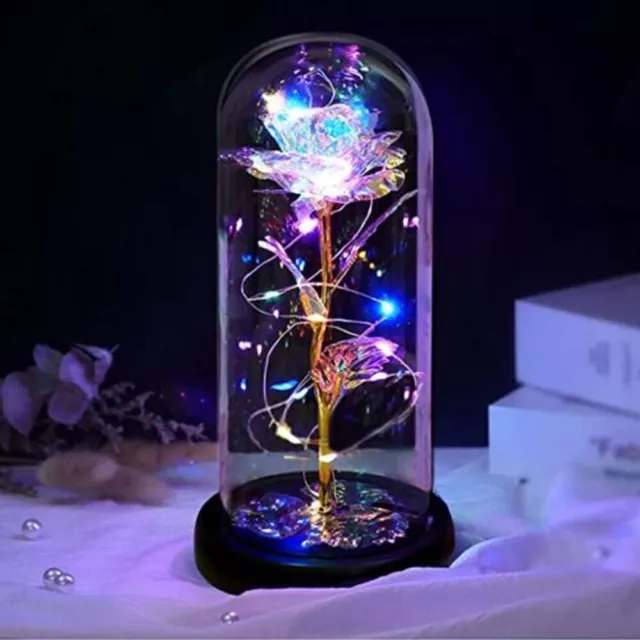 LED Light Enchanted Eternal Flower Rose in Glass Dome  Mother's Day Gift Decor