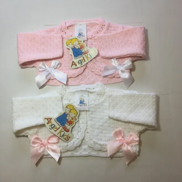 Baby Girls Bolero cardigan pink white Bow Spanish Style Portugal 0-3 3-6 6-9 m