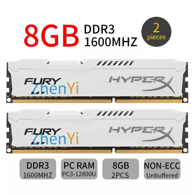 Pour HyperX FURY 16GO 2x 8Go 4Go DDR3 PC3-12800U 1600MHz 1.5V blanc DIMM RAM FR