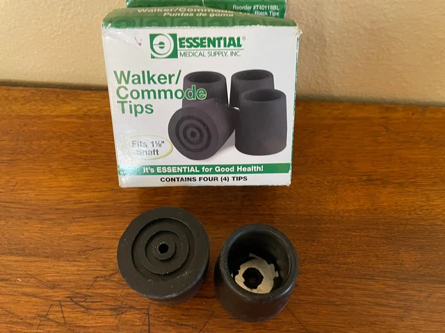 Set of 2 Essential Medical Supply Replacement Walker/Commode Tips- Black-1 1/8"