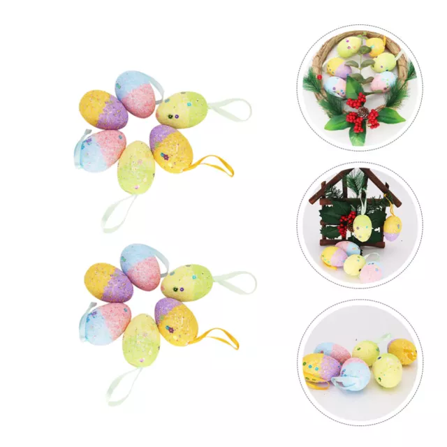 12 Pcs Egg Shape Hanging Decor Handmade Foam Easter Ornaments Tree Manual