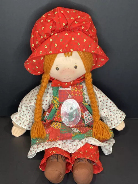 AmToy- Vintage 1988 Holly Hobbie Holiday Rag Doll 20" Christmas Plush Soft Cloth