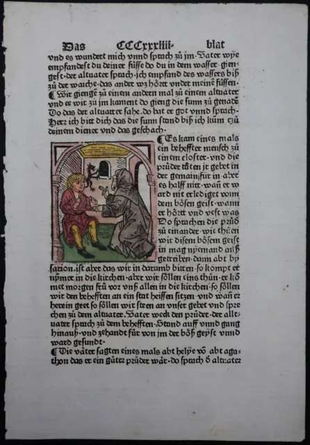 Incunable Sheet Hieronymus Old Fathers Life Vitas Patrum Sor Old Colored 1482