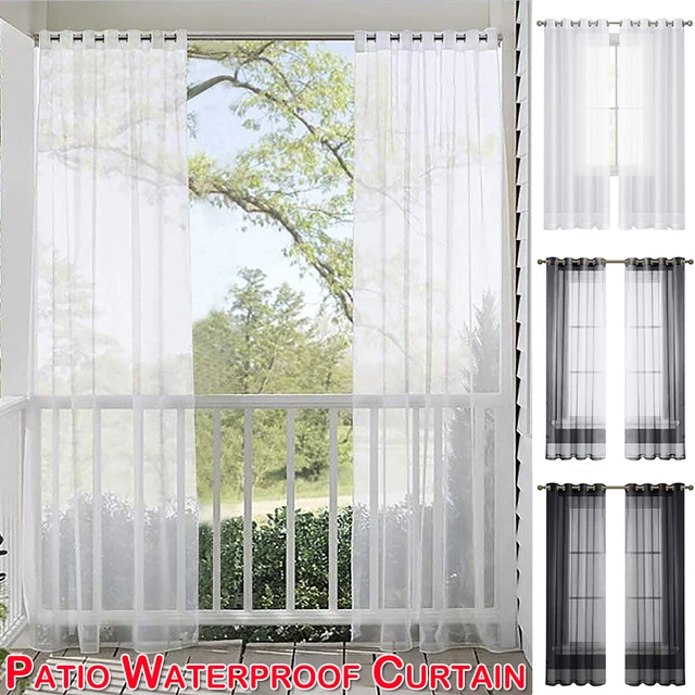 Outdoor Sheer Curtains for Patio Gazebo Garden Waterproof Voile Curtain Eyelets