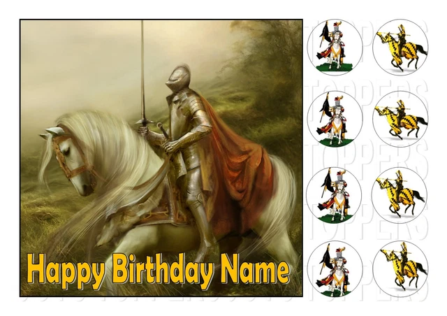 Knight Grad Topper MEDIEVAL KNIGHT CAKE Topper Square Edible Iced Icing 7.5