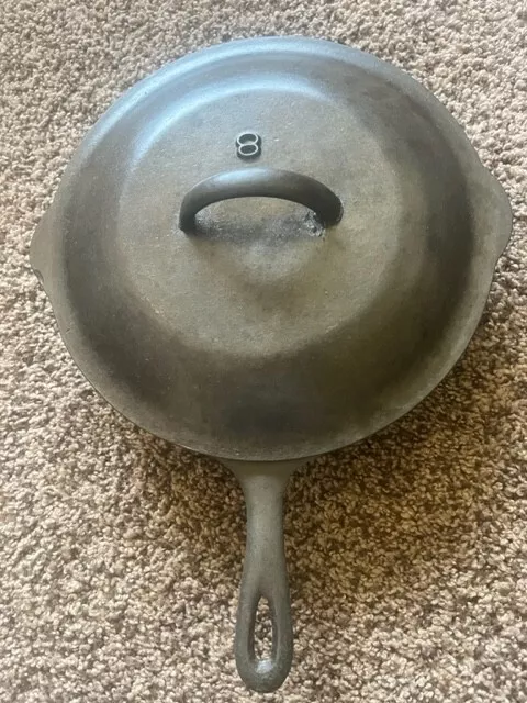 Vintage Single Notch Lodge Cast Iron Pan Skillet With Heat Ring And Lid. #8 Full