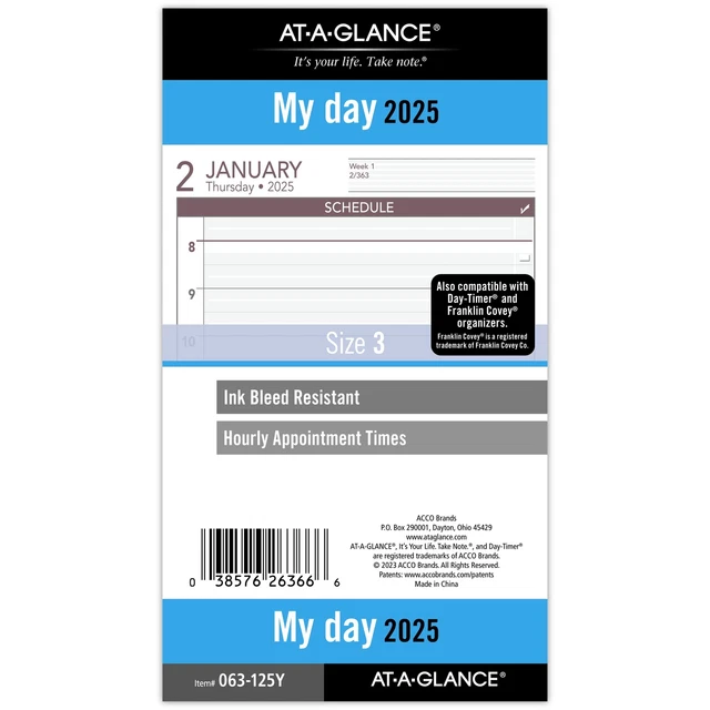 ATAGLANCE 2025 DAILY Planner One Page Per Day Refill LooseLeaf