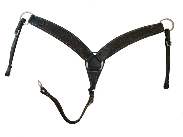 Western Horse Breast Collar Black Floral Waffle Hand Tooled Saddle Harness Tack