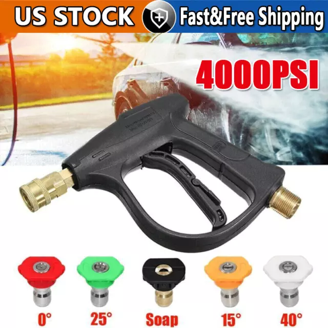 1/4" High Pressure Washer Gun 4000 PSI Car Wash Foam Spray Short Wand w/ Nozzle