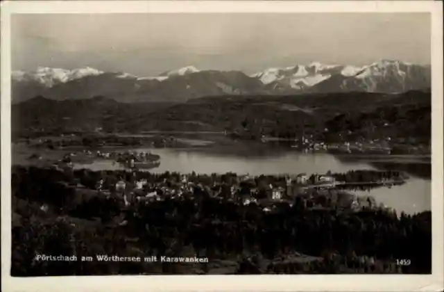 Pörtschach am Wörthersee Kärnten Postkarte 1941 datiert Totale mit Karawanken