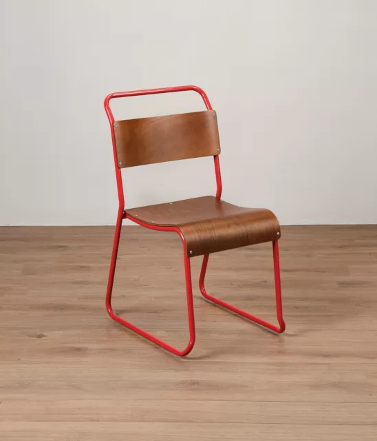 Set Of Four Retro Canteen Chairs - Red