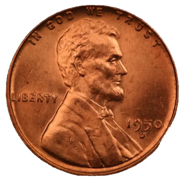 1950-D Gem Red BU US Lincoln Wheat Cent Penny Free Shipping 1894