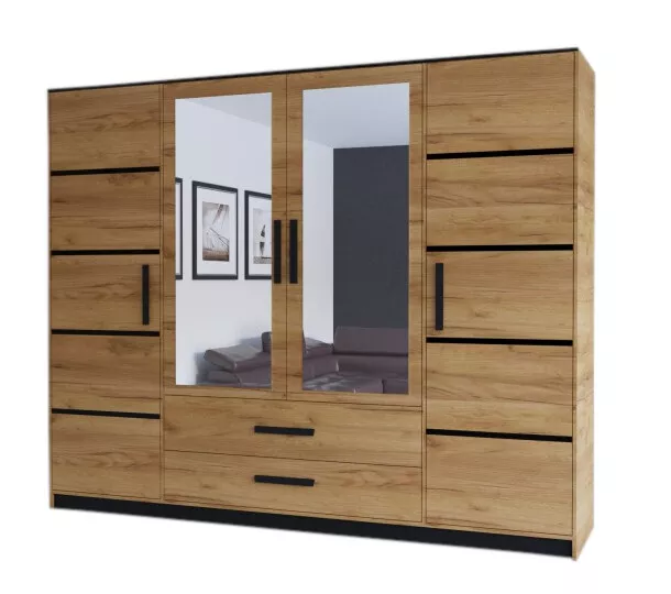 Armoire de chambre avec miroi 4 portes pivotantes penderie ATLAM 201cm