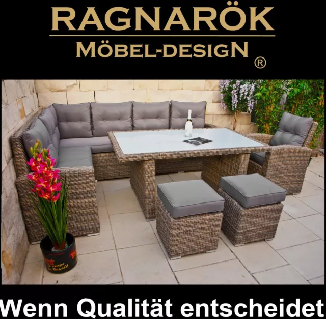 POLY-RATTAN GARTENMÖBEL hohe Dining Lounge Ragnarök-Möbeldesign Esstisch Sessel 3