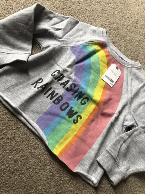 Next Grey Chasing Rainbows Girls Short Cropped Sweater Jumper Age 5 Years