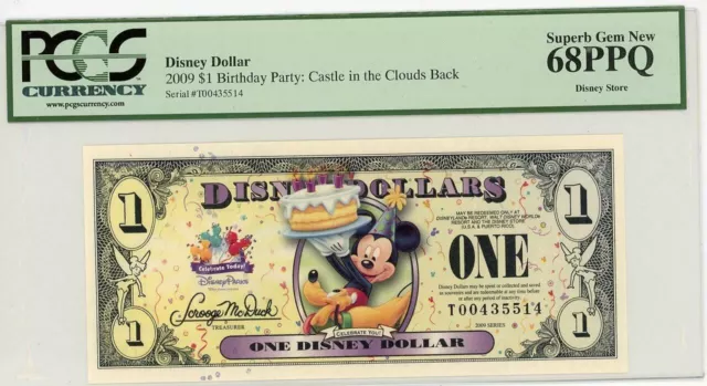 2009 $1 Disney Dollar Mickey Birthday Party PCGS 68 PPQ